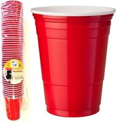 XL Beer Pong Spel Party Red Cups - Rode American Bierspel Bierpong Wegwerp Bekers - Plastic - 50 Stuks