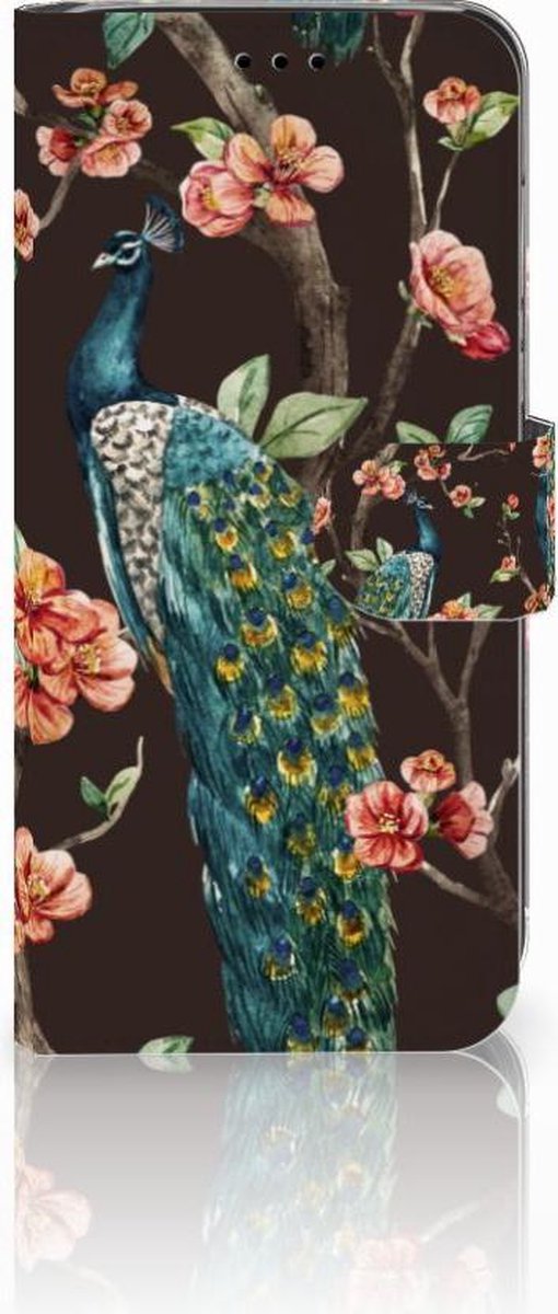 Huawei P20 Lite Telefoonhoesje met Pasjes Pauw met Bloemen