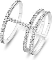 New Bling 943284286-50 - Zilveren Dames Ring - Multi Ring met Zirkonia - 16 mm - Zilverkleurig