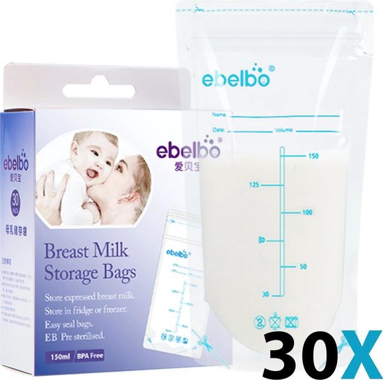30 stuks 150ml - borstvoeding zakjes - moedermelk zakjes - moedermelk bewaarzakjes - bewaarzakjes met datumsticker - bewaarzakjes - moedermelk bewaarzakjes - borstvoeding bewaarzakjes - TJ Store