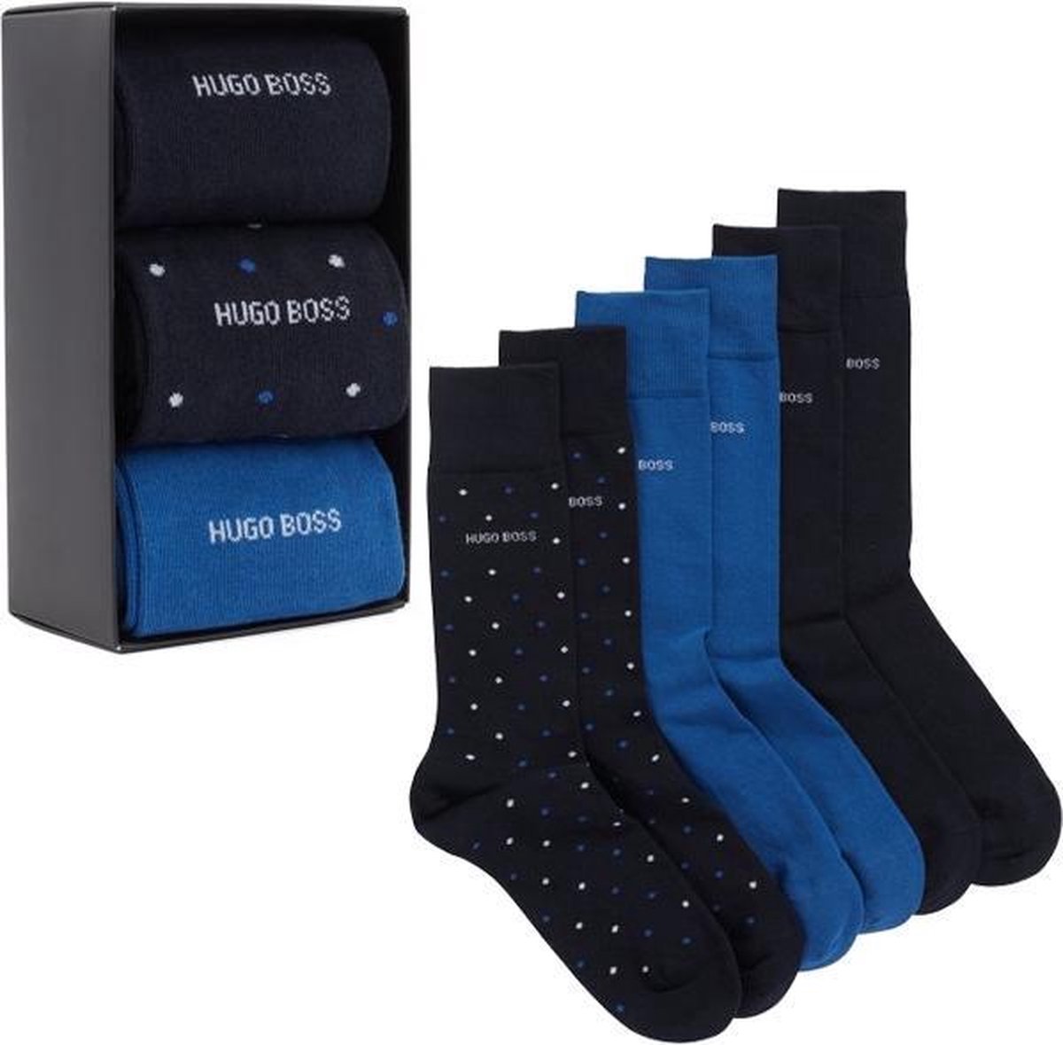 Billy Goat grijnzend Ontoegankelijk Hugo Boss sokken 3-pack giftbox dots blauw-40-46 | bol.com