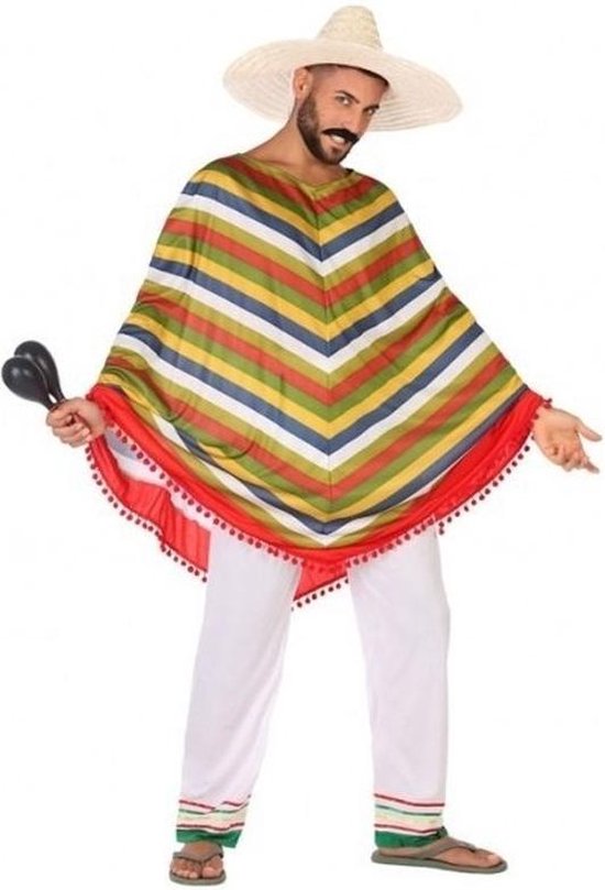 Mexicaanse poncho verkleedpak/kostuum voor heren - Mexico thema - carnavalskleding - voordelig geprijsd XXL