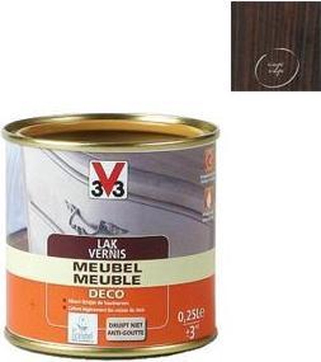 V33 Meubelvernis - Wengé - 0.25 l - Zijdeglans - 12 m²/l