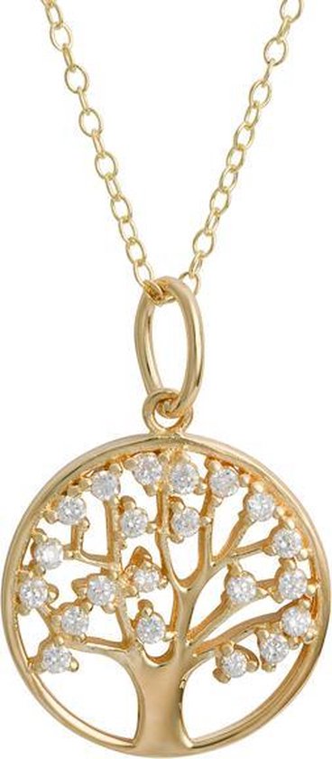 Fate Jewellery Ketting FJ460 - Tree Of Life - 925 Zilver - Goud verguld - Levensboom - 45cm + 5cm