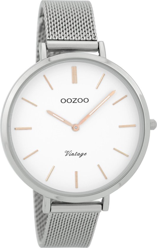 Zilverkleurige OOZOO horloge met zilverkleurige metalen mesh armband - C9371