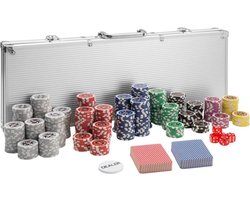 tectake® Pokerkoffer - Aluminium Pokerset incl. Pokerchips - Inclusief 2 Kaartspellen, 5 Dobbelstenen en 1 Dealerbutton - Zilver - Ideaal voor Pokeravonden en Casinospellen (Set met 500 Poker Chips)