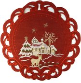 Kerstkleed - Linnenlook - Hert - Rood - Rond 30 cm - 8837