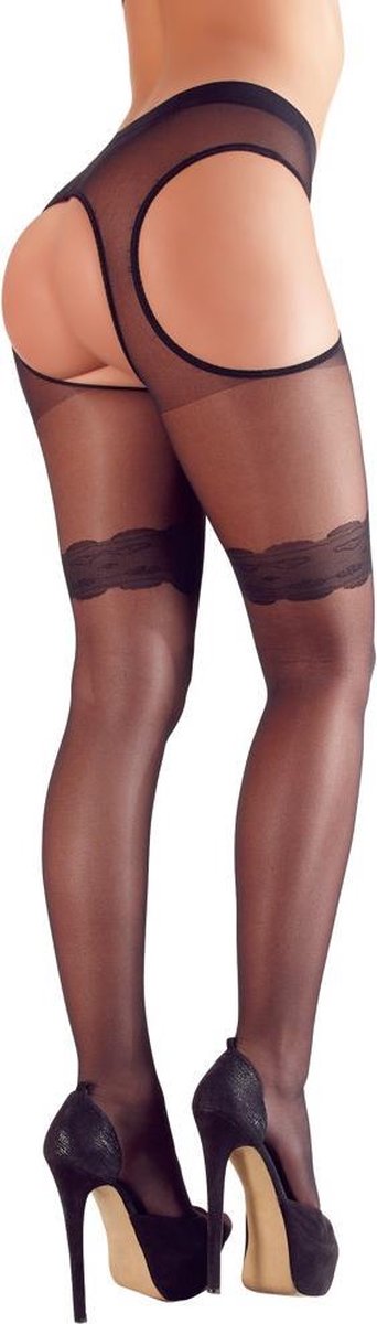 Goedkoopste Cottelli Collection – Sexy Kousen en Jarretels met Open Zijkanten en Kruis – Maat M – Zwart