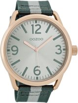Rosé goudkleurige OOZOO horloge met groen/witte leren band - C7052