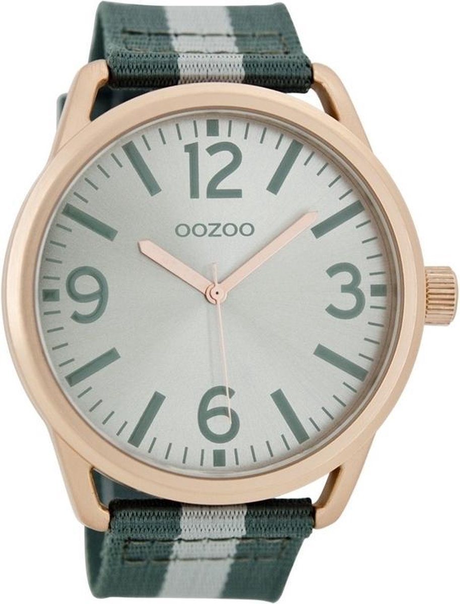 Rosé goudkleurige OOZOO horloge met groen-witte leren band - C7052