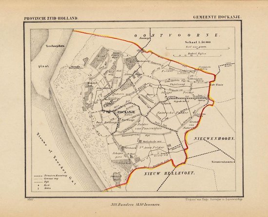 Historische kaart, plattegrond van gemeente Rockanje in Zuid Holland uit 1867 door Kuyper van Kaartcadeau.com