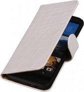 Croco Bookstyle Wallet Case Hoesjes voor HTC One M9 Wit
