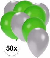 50x ballonnen zilver en groen - knoopballonnen