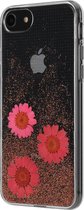 FLAVR iPlate Real Flower Gloria echte bloemen glitters iPhone 6 6s 7 8 SE 2020 SE 2022 - Roze