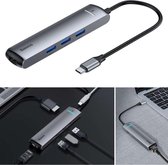 Baseus USB Hub 3 x USB 3.0 poorten + 1 x USB-C HDMI en LAN poort - Grijs