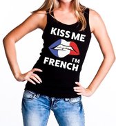 Kiss me I am French tanktop / mouwloos shirt zwart dames - feest shirts dames - Frankrijk kleding M