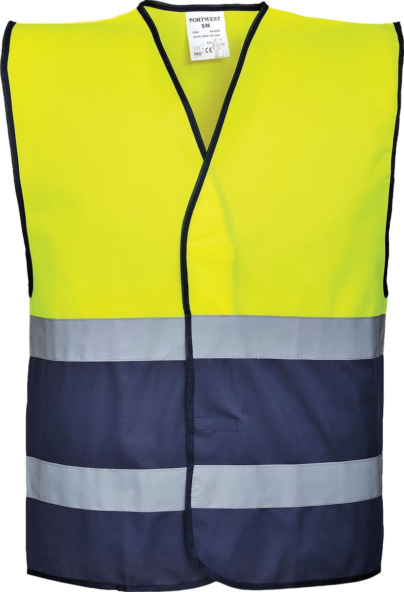 Veiligheidsvest Geel / Marine Blauw Maat L/XL.