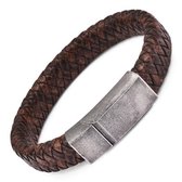 Gevlochten heren armband – 100% echt leder & edelstaal – magneetsluiting – vintage look - 22 cm - Rhylane®