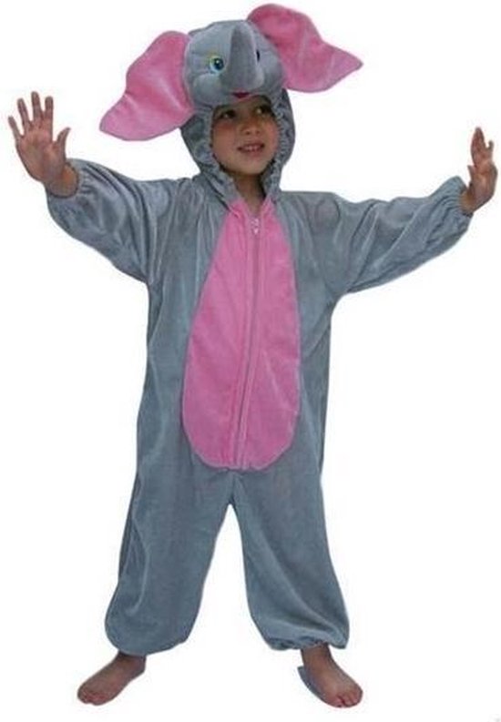 Dierenpak olifantenpak verkleedkleding kostuum - grijs - kinderen - jumpsuit - acrnaval 128