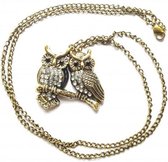 Lange ketting met strass uiltjes hanger