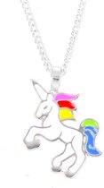 Unicorn Rainbow Ketting - Kinder Hanger Zilverkleurig - Regenboog Eenhoorn - 45 + 5 cm - Fashion Favorite