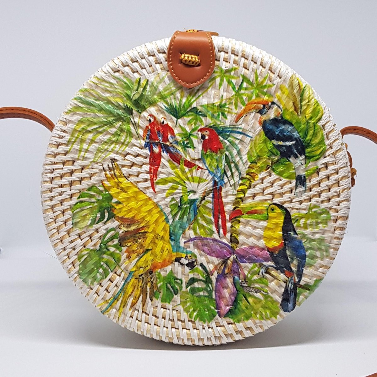 DUA Vogel Witte ronde rieten bali tas bird white round rattan bag