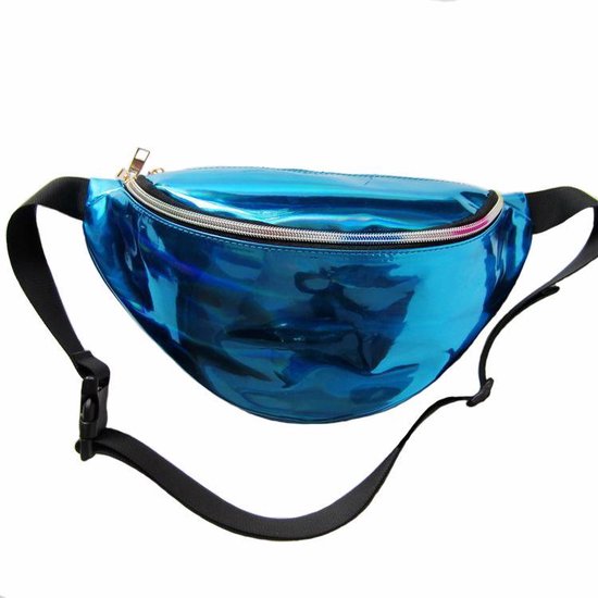 Grote heuptas blauw tas tasje fanny pack PVC iridescent... | bol.com