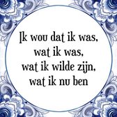Tegeltje met Spreuk (Tegeltjeswijsheid): Ik wou dat ik was, wat ik was, wat ik wilde zijn, wat ik nu ben + Kado verpakking & Plakhanger