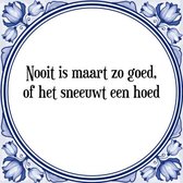 Tegeltje met Spreuk (Tegeltjeswijsheid): Nooit is maart zo goed, of het sneeuwt een hoed + Kado verpakking & Plakhanger