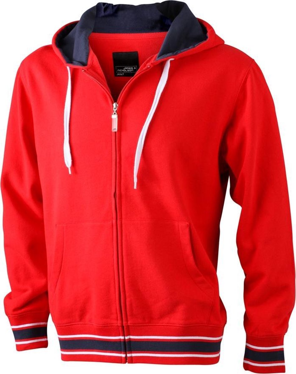 J&N Men's Baseball hooded Jacket, Red/Navy/White, Maat XXXL