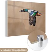 MuchoWow® Glasschilderij 60x40 cm - Schilderij acrylglas - Eend - Lucht - Vogel - Foto op glas - Schilderijen
