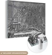Plan en Zwart et blanc et historique de la ville d' Amsterdam Plexiglas - Plan d'étage 160x120 cm - Tirage photo sur Glas (décoration murale plexiglas) XXL / Groot format!