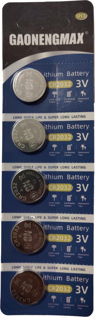 CR2032 Lithium Knoopcel Batterij 3V - Energiebron voor Kleine Elektronische Apparaten - Blister - 5 Stuks