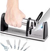 Luxify Aiguiseur de couteaux professionnel 4 en 1 – Aiguiseur à tirer – Antidérapant – Aiguiseur de ciseaux – Poignée ergonomique – Acier inoxydable