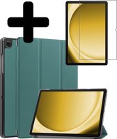 Hoes Geschikt voor Samsung Galaxy Tab A9 Plus Hoes Luxe Hoesje Book Case Met Screenprotector - Hoesje Geschikt voor Samsung Tab A9 Plus Hoes Cover - Donkergroen