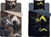 Glow in the dark kinderdekbedovertrek Hond en poes - katoen - eenpersoons - 140x200 cm - 70x80 cm - kussensloop