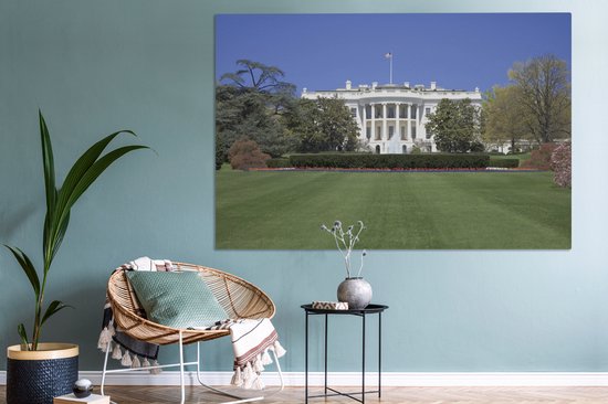 Canvas schilderij 150x100 cm - Wanddecoratie Witte Huis gazon Washington DC - Muurdecoratie woonkamer - Slaapkamer decoratie - Kamer accessoires - Schilderijen op canvas