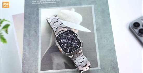 Bracelet de montre connectée en acier inoxydable pour homme compatible avec Apple Watch - Bracelet en métal Ultra Band avec boucle déployante pour iWatch Ultra 8 7 6 5 4 3 2 1 SE - 42 mm/44 mm/45 mm/49 mm - Argent