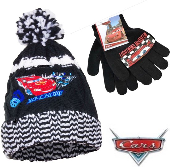 Disney Cars Winterset - Muts + Handschoenen - Zwart - Maat 52 cm - ± 2-3 jaar