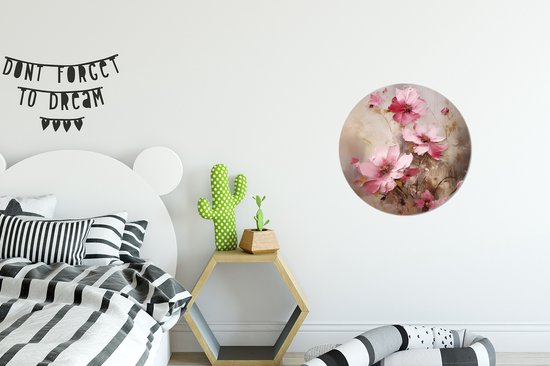 WallCircle - Wandcirkel bloemen olieverf 30x30 cm - Roze ronde schilderijen woonkamer - Wandbord kleurrijk rond - Muurdecoratie abstracte kunst - Kamer accessoires binnen - Roze decoratie - Wanddecoratie muurcirkel - Woonaccessoires