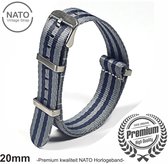 Stijlvolle 20mm Premium Nato Blauw Grijs gestreept Horlogeband: Ontdek de Vintage James Bond Look!  Perfect voor Mannen, uit onze Exclusieve Nato Strap Collectie!