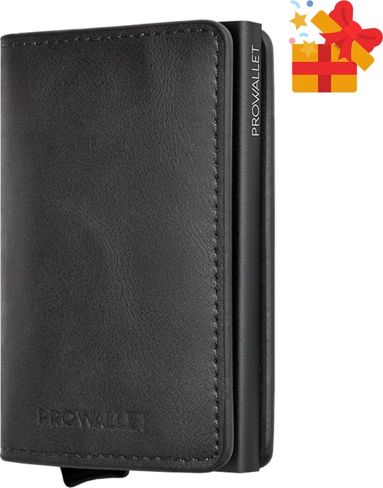 Prowallet Slim Deluxe - Pasjeshouder Zwart - 8 Pasjes + Briefgeld - Uitschuifbaar - RFID Creditcardhouder - Kaarthouder Portemonnee, Premium Pashouder voor Mannen & Vrouwen - Sint + Kerstcadeau - Incl. Luxe Cadeaubox