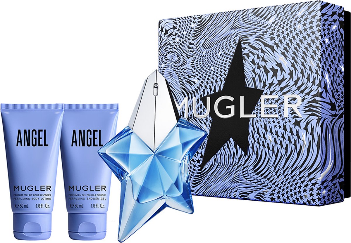 Goedkoopste Thierry Mugler Angel Giftset - 25 ml hervulbare eau de parfum spray 50 ml showergel 50 ml bodylotion - cadeauset voor dames