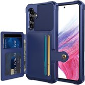 Étui portefeuille adapté pour Samsung Galaxy A54 - Coque arrière avec porte-cartes - Étui de téléphone pour carte de débit - Porte-carte à l'arrière - Étui avec aimant pour support de voiture Bleu foncé