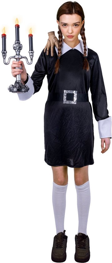 Funny Fashion - Horror Films Kostuum - Student Van Nevermore School - Meisje - Zwart - Maat 164 - Carnavalskleding - Verkleedkleding