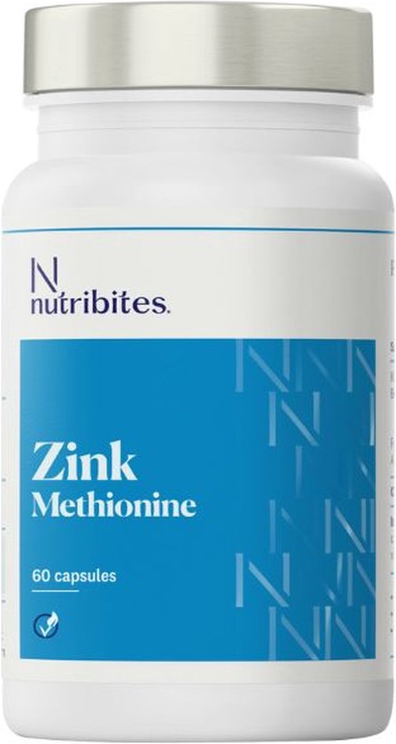 Foto: Nutribites zink met de best opneembare vorm zinkmethionine goed voor huid haar en nagels 15mg 60 veganistische capsules