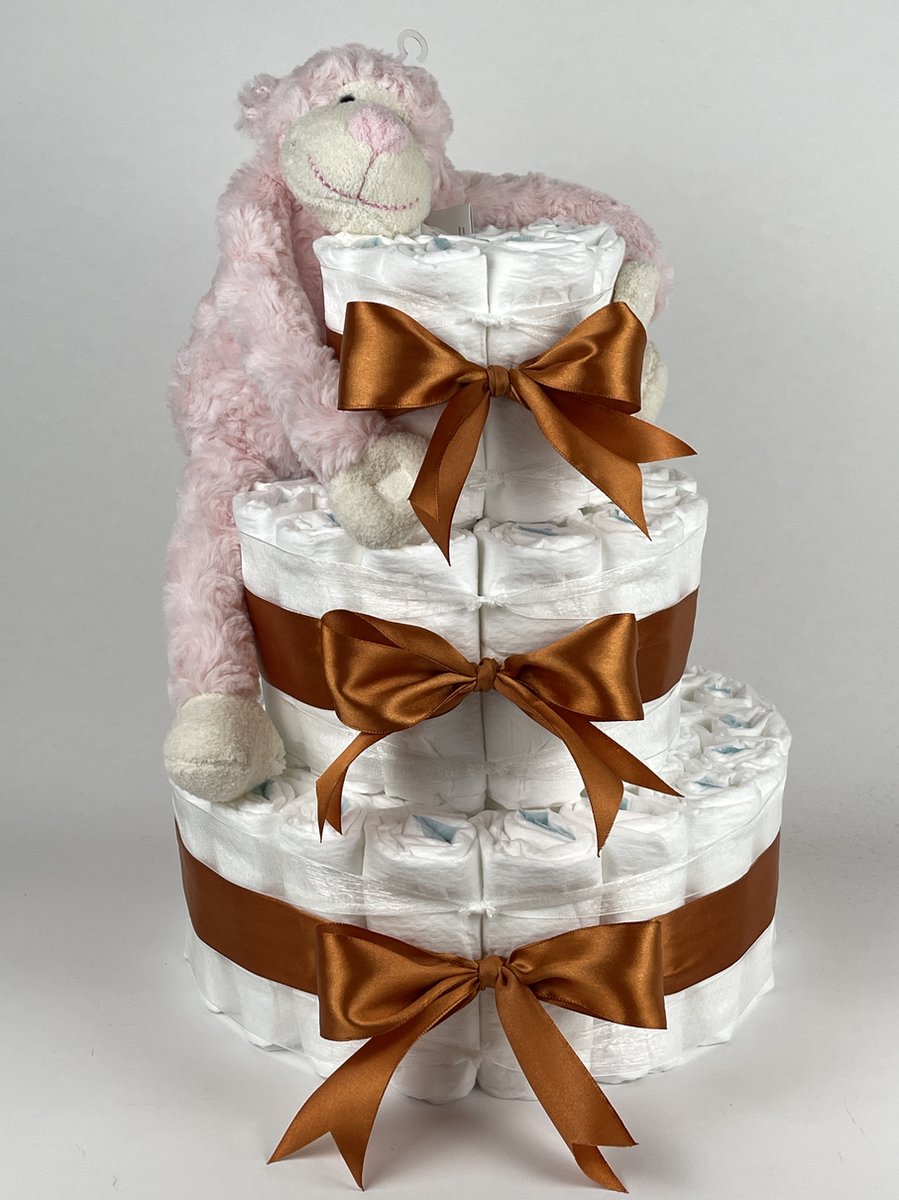 Goedkoopste Chouette-Chouette | Luiertaart Meisje | Kraamcadeau | Geboorte Meisje | Babyshower | Aap Roze - Koper