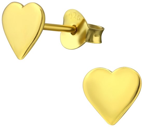 Joy|S - Zilveren hartje oorbellen - 7 mm - 14k goudplating