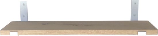 GoudmetHout - Massief eiken wandplank - 180 x 20 cm - Licht Eiken - Inclusief industriële plankdragers L-vorm UP MAT WIT - lange boekenplank