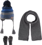 Kitti 3-Delig Winter Set | Muts (Beanie) met Fleecevoering - Sjaal - Handschoenen | 4-8 Jaar Jongens | K23170-13-02 | Medium Grey